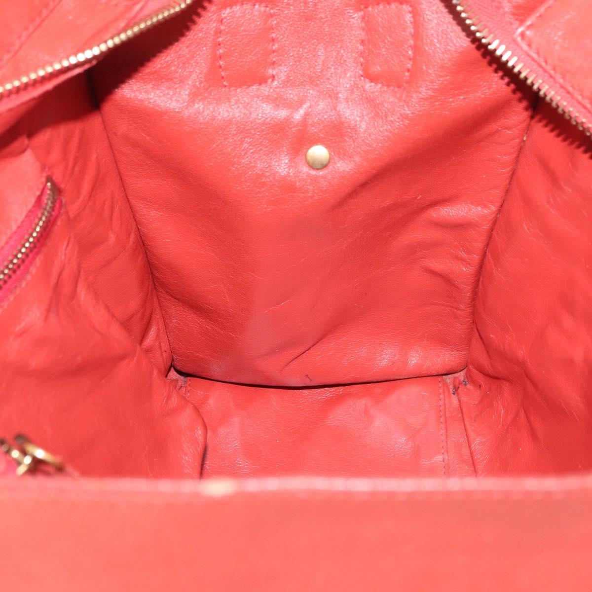 CELINE Micro Shopper Hand Bag Leather Red Gold Auth mr2211