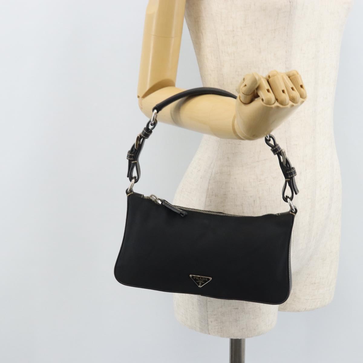 PRADA Shoulder Bag Nylon Black Silver Auth mr2217A
