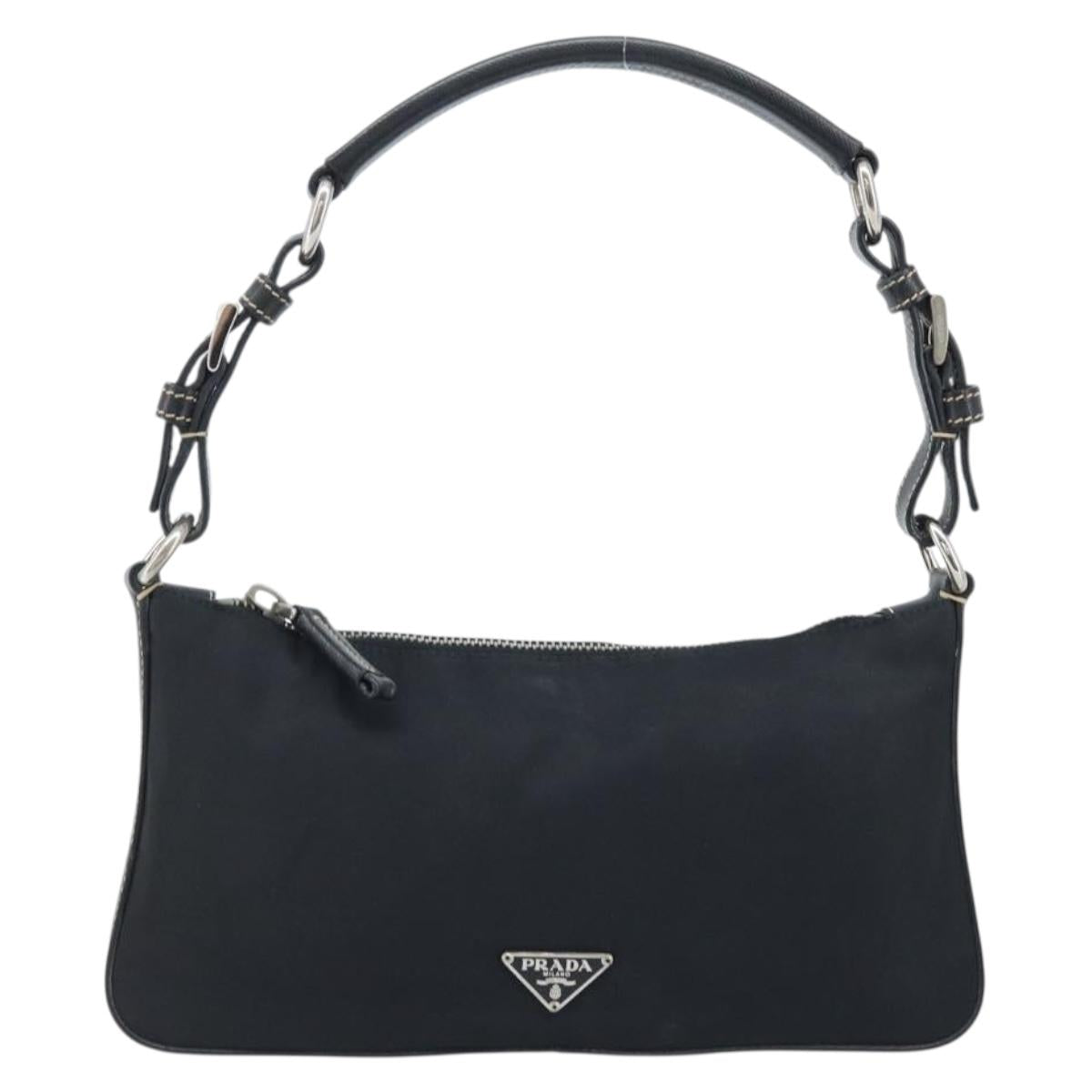 PRADA Shoulder Bag Nylon Black Silver Auth mr2217A