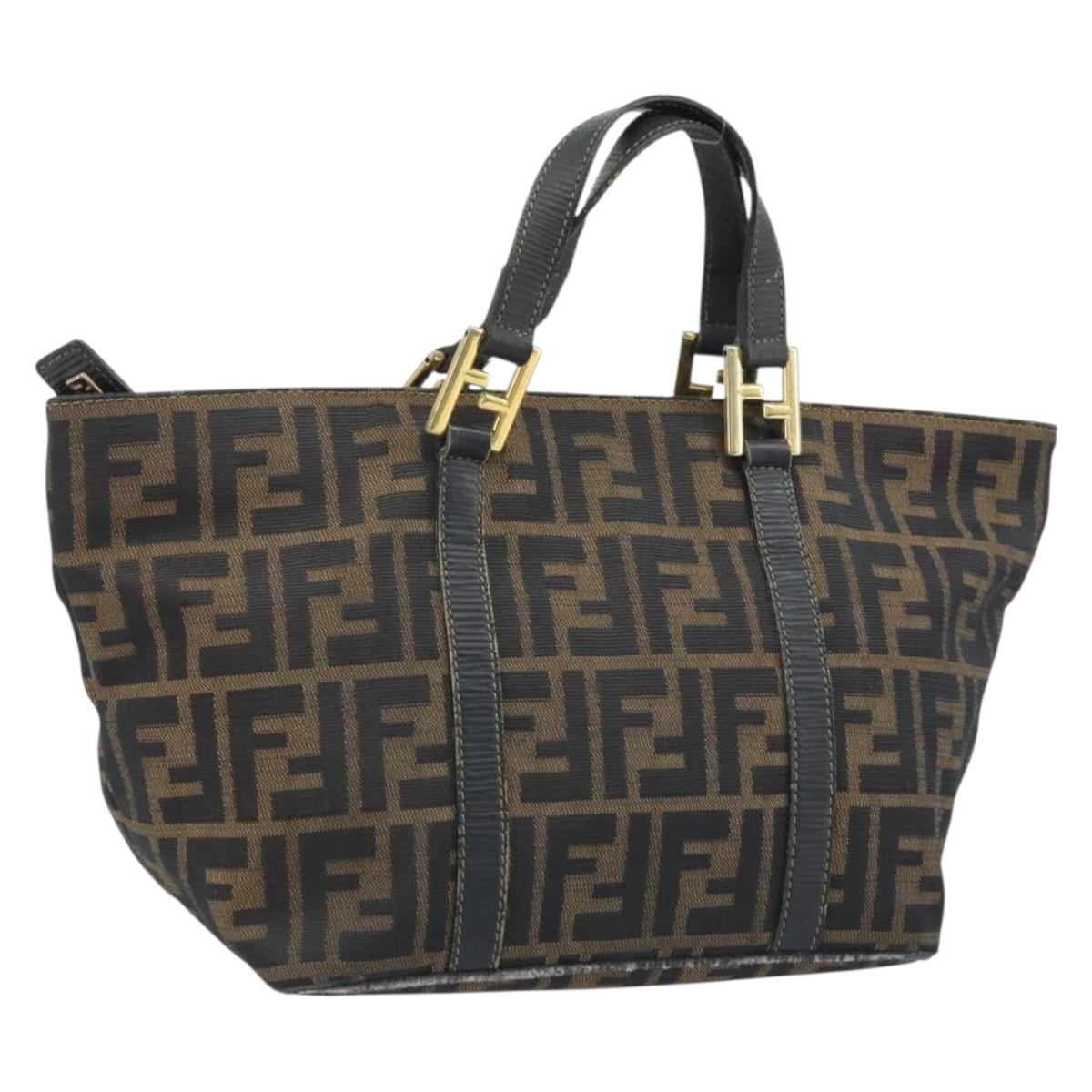 FENDI Zucca Canvas Hand Bag Brown Black Auth mr2221