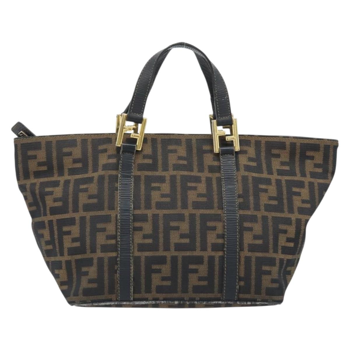 FENDI Zucca Canvas Hand Bag Brown Black Auth mr2221