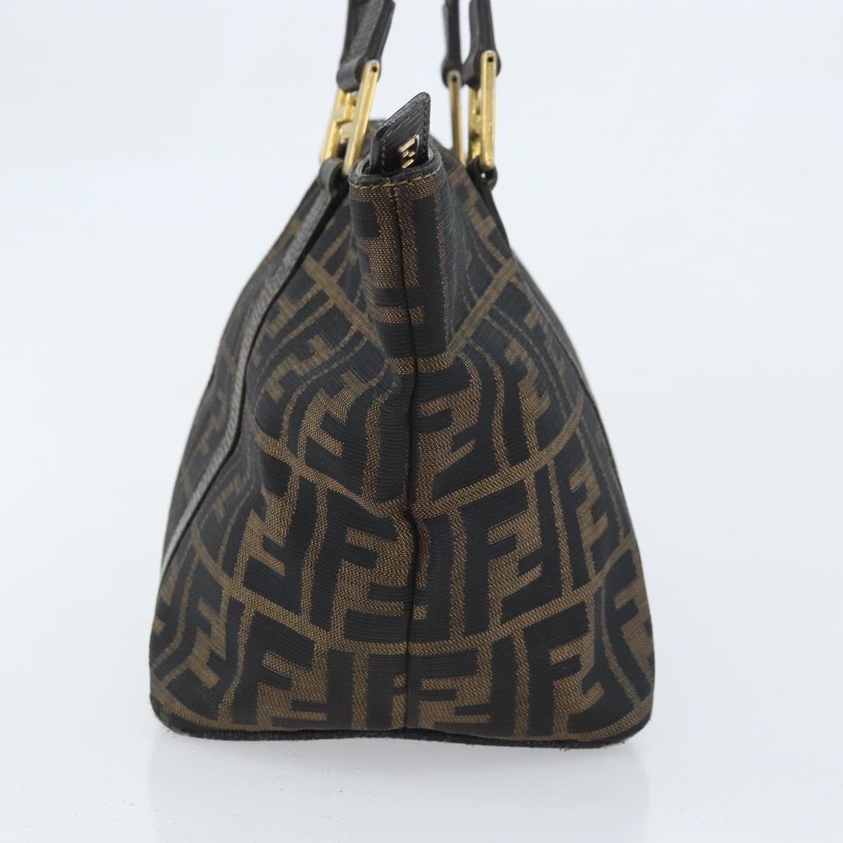 FENDI Zucca Canvas Hand Bag Brown Black Auth mr2221