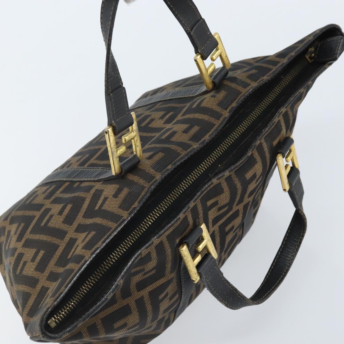 FENDI Zucca Canvas Hand Bag Brown Black Auth mr2221
