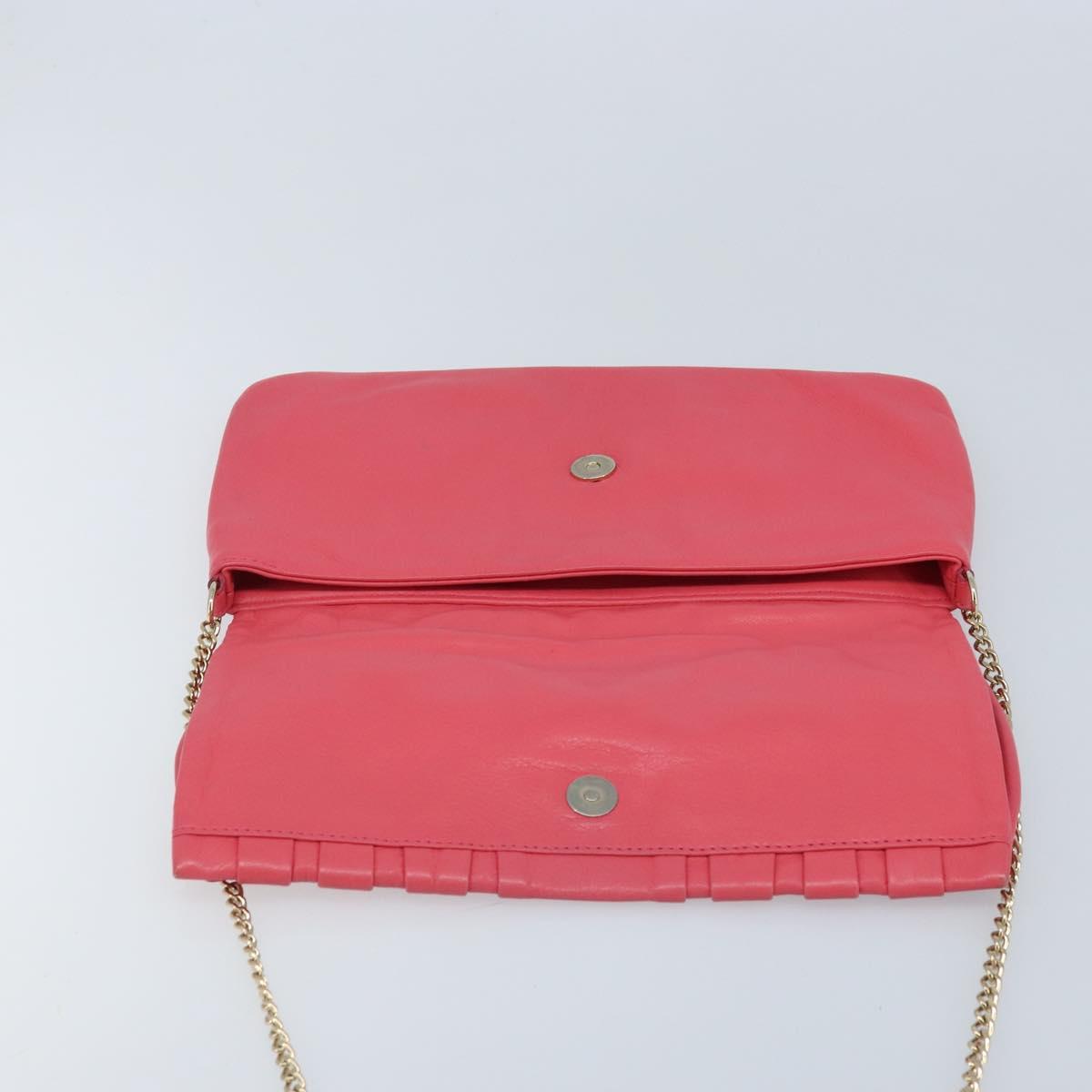 VALENTINO Chain Shoulder Bag Leather Pink Gold Auth mr2223