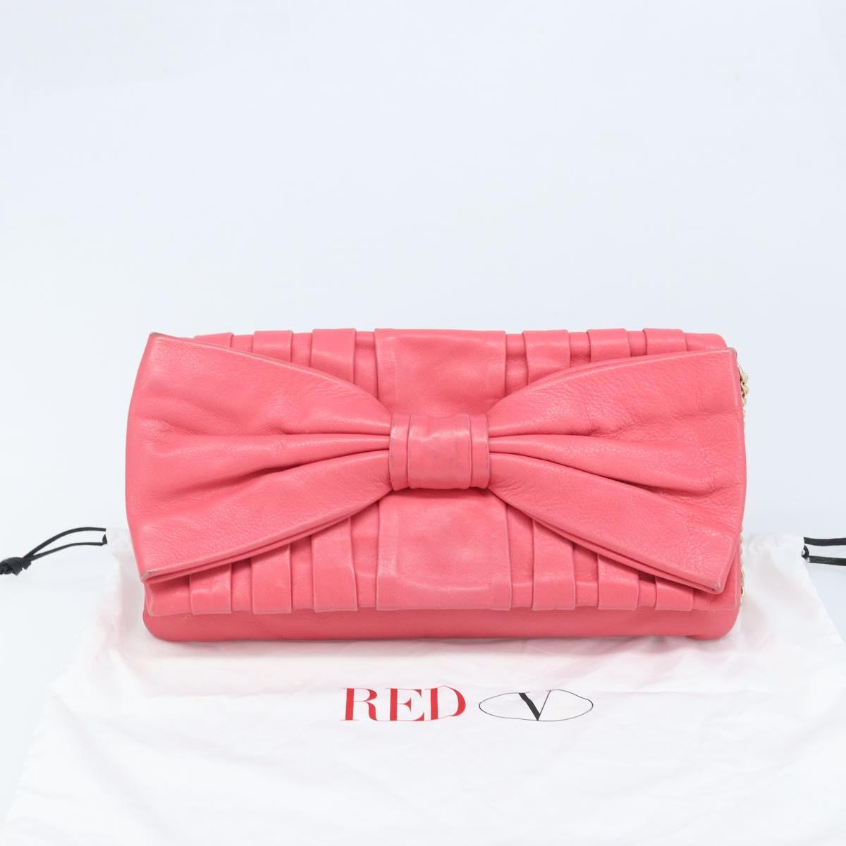 VALENTINO Chain Shoulder Bag Leather Pink Gold Auth mr2223