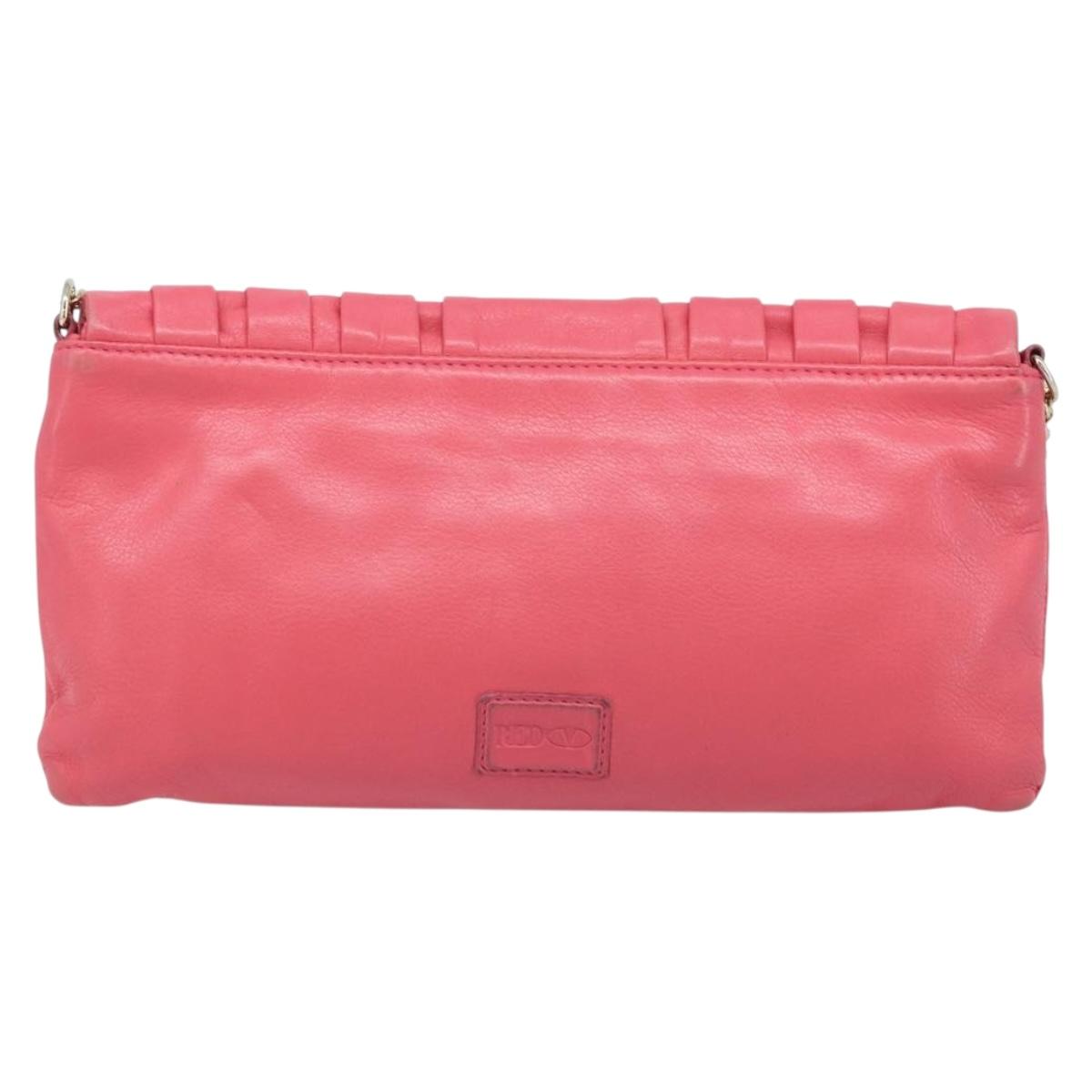 VALENTINO Chain Shoulder Bag Leather Pink Gold Auth mr2223
