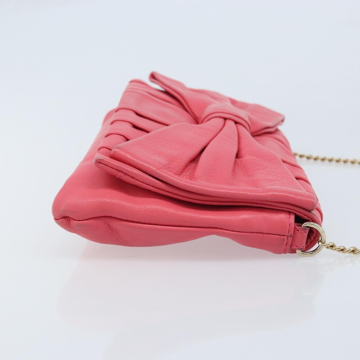 VALENTINO Chain Shoulder Bag Leather Pink Gold Auth mr2223
