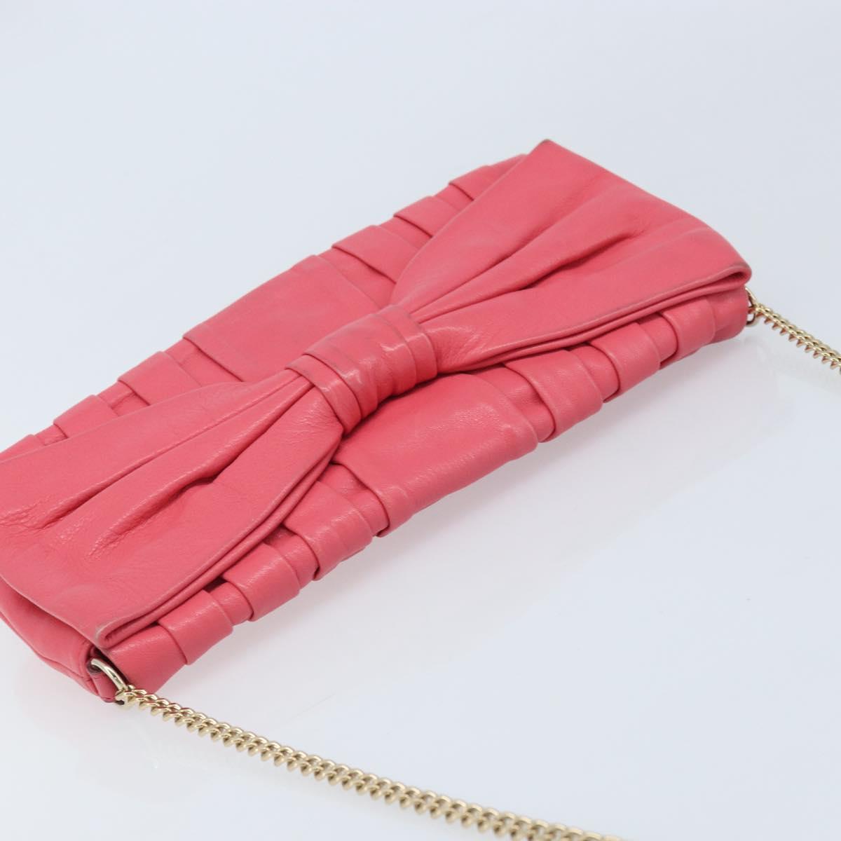 VALENTINO Chain Shoulder Bag Leather Pink Gold Auth mr2223