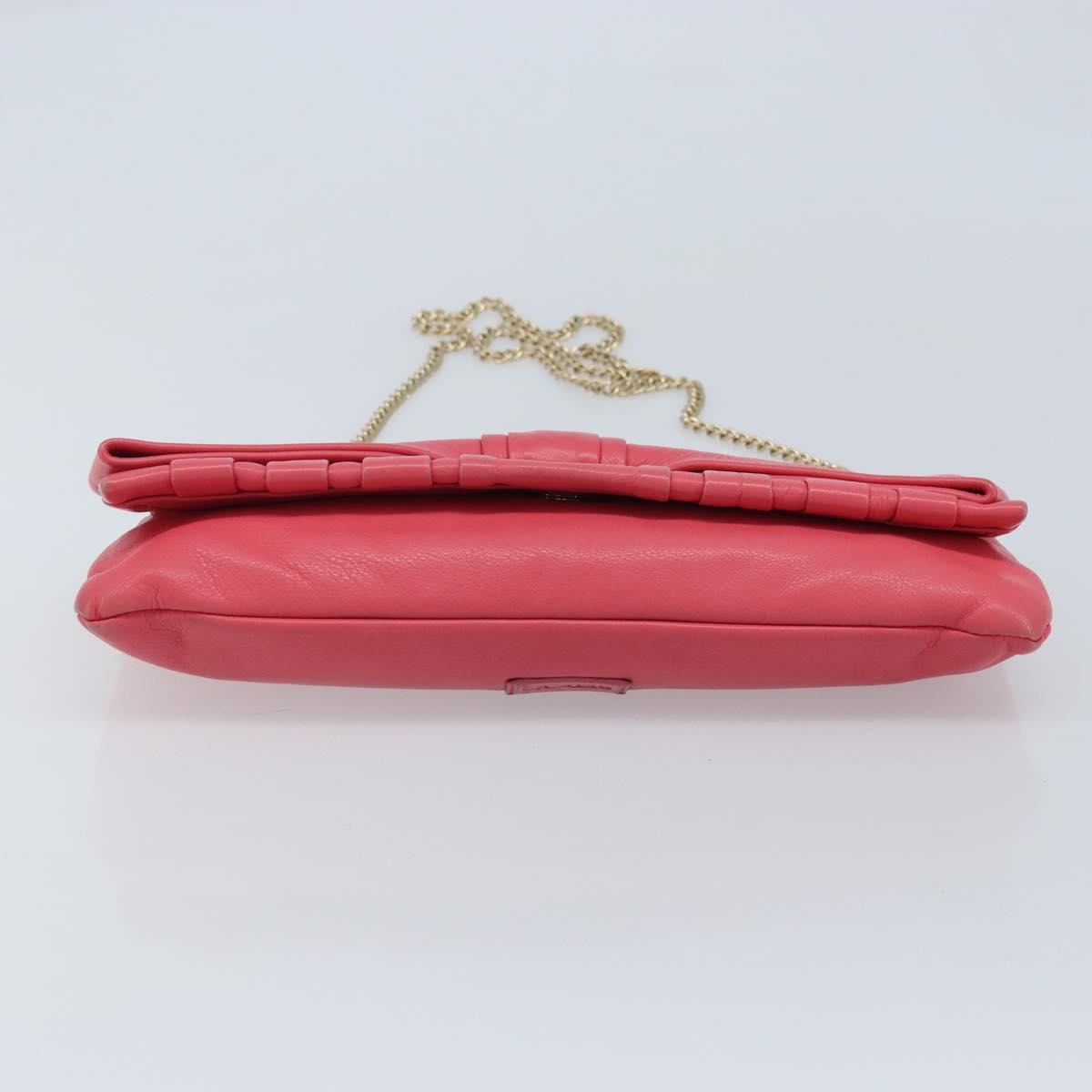 VALENTINO Chain Shoulder Bag Leather Pink Gold Auth mr2223