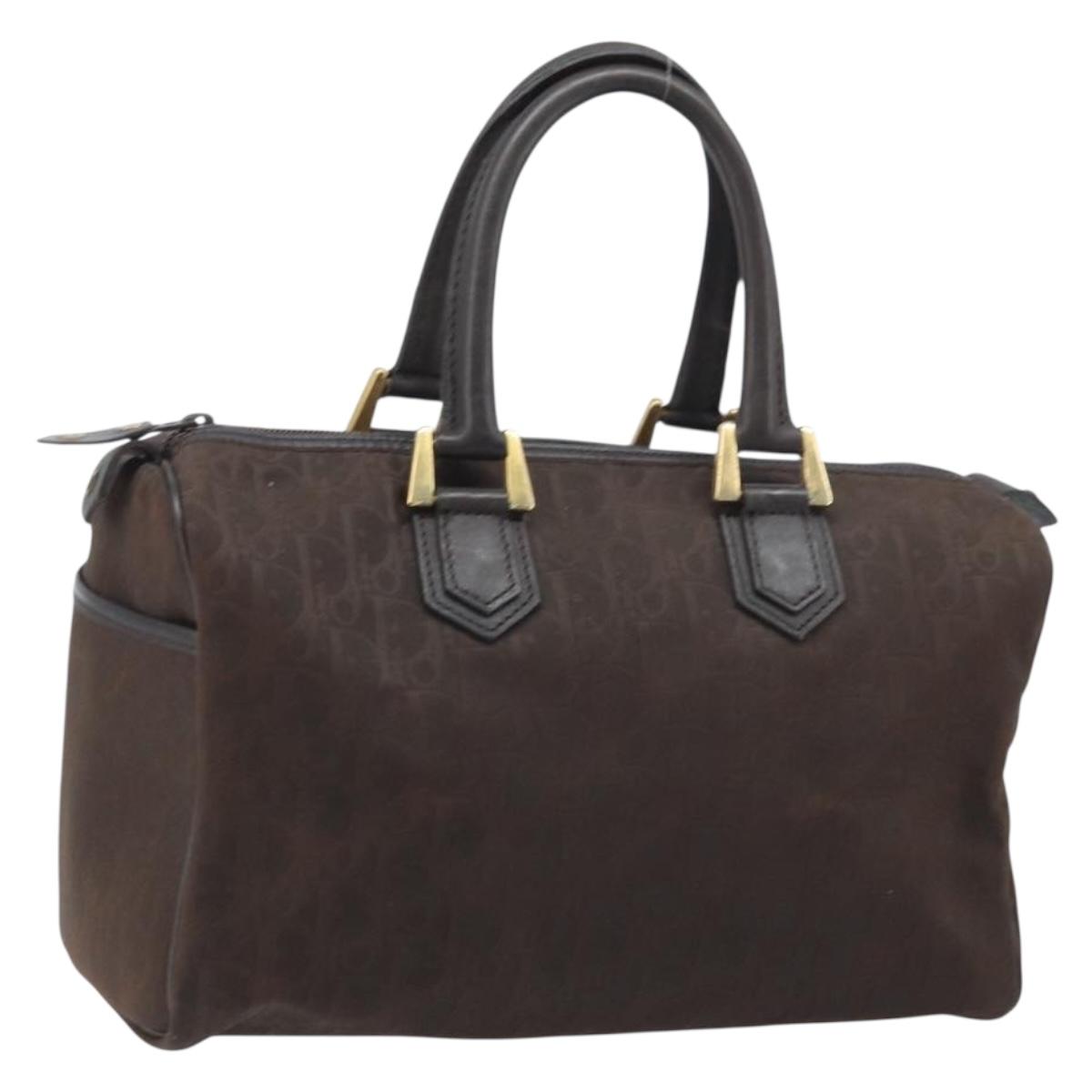 Christian Dior Trotter Canvas Hand Bag Brown Gold Auth mr2225A
