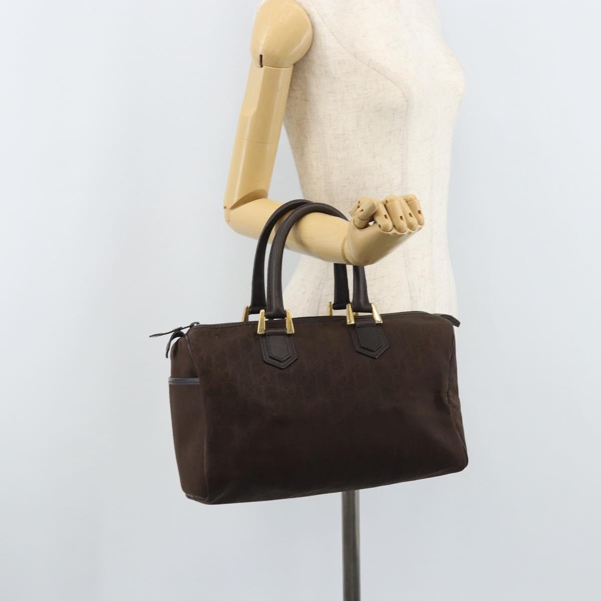 Christian Dior Trotter Canvas Hand Bag Brown Gold Auth mr2225A
