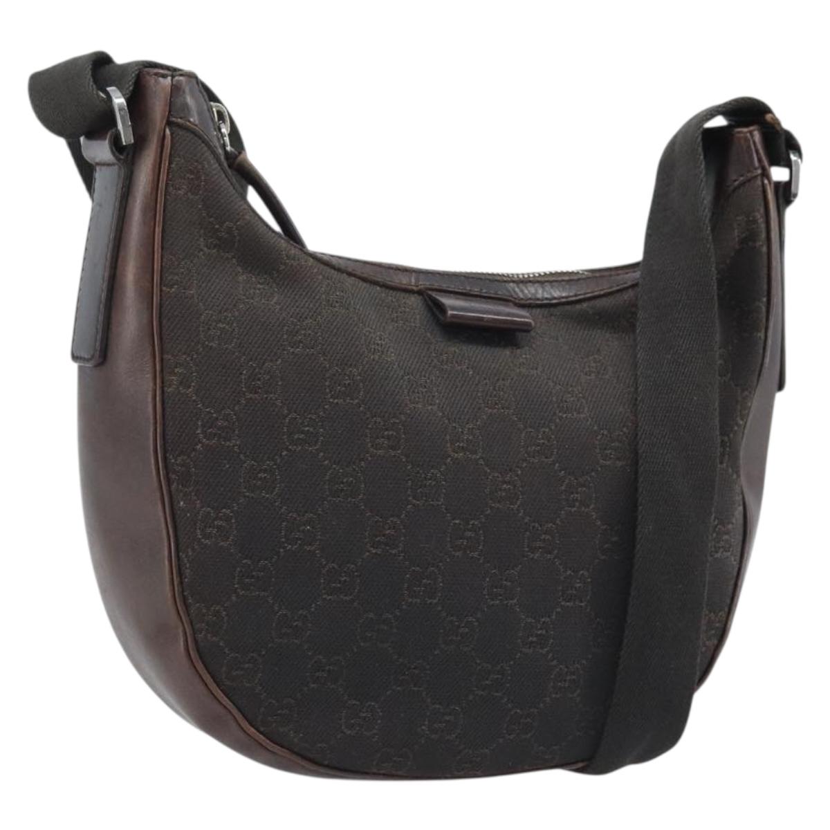 GUCCI GG Canvas Shoulder Bag Brown Silver 101682 Auth mr2226