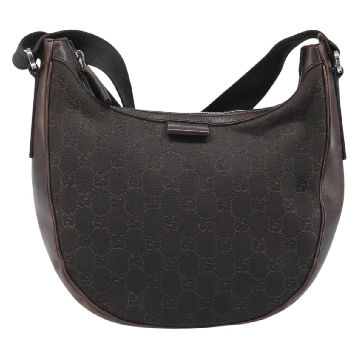 GUCCI GG Canvas Shoulder Bag Brown Silver 101682 Auth mr2226