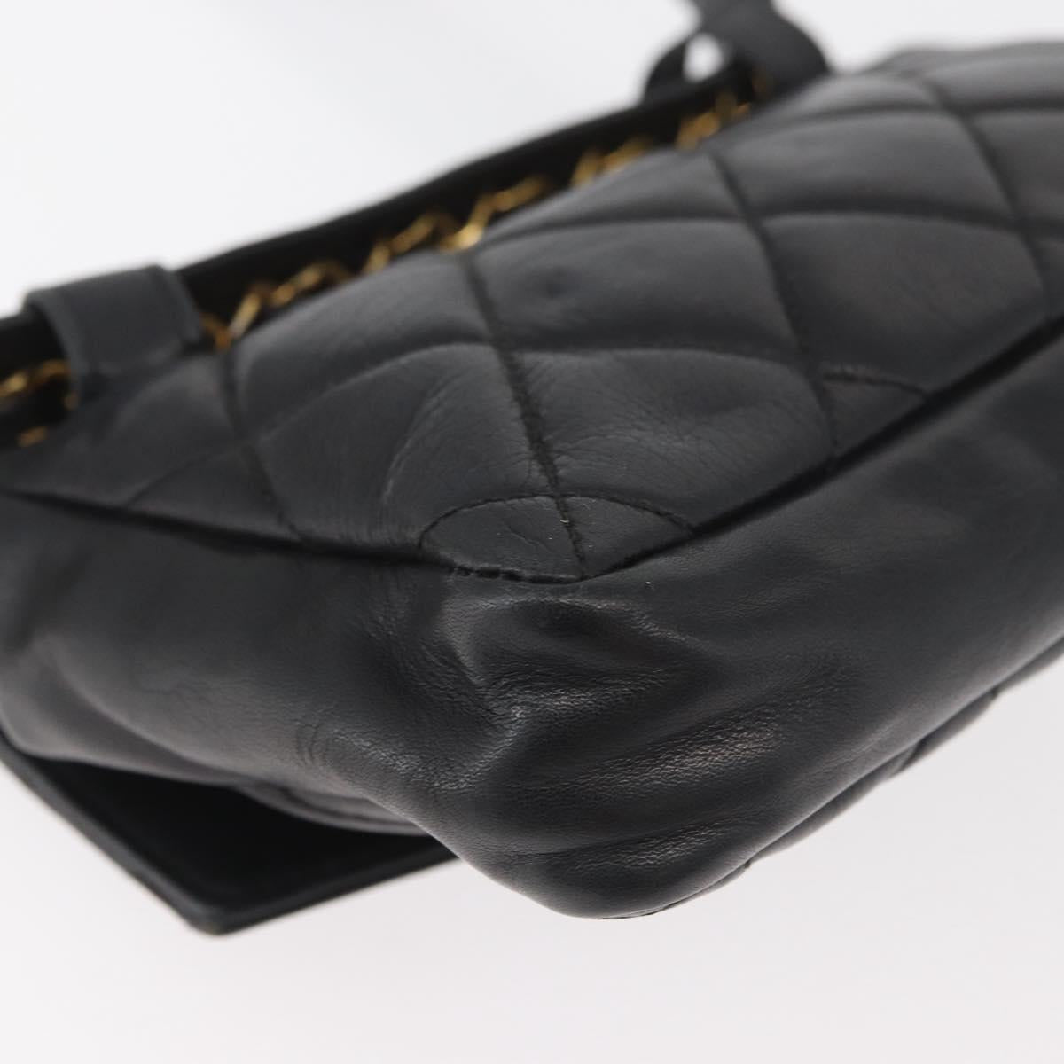 CHANEL Matelasse Waist bag Lamb Skin Black Gold CC Auth mr2227