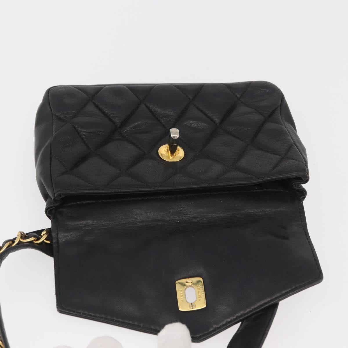 CHANEL Matelasse Waist bag Lamb Skin Black Gold CC Auth mr2227