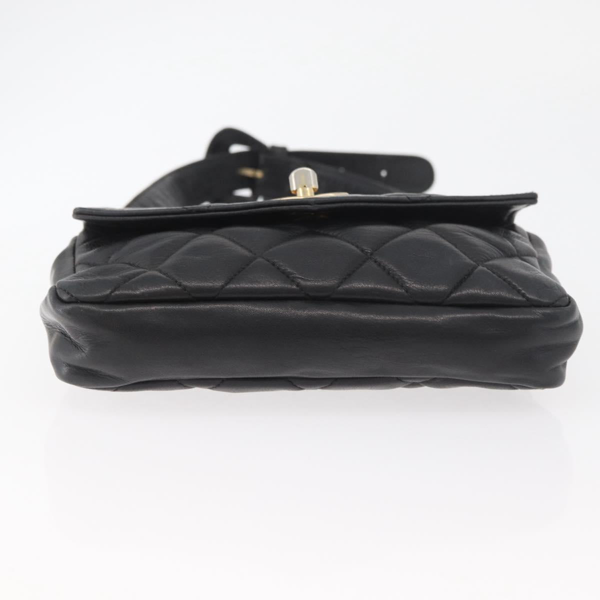 CHANEL Matelasse Waist bag Lamb Skin Black Gold CC Auth mr2227