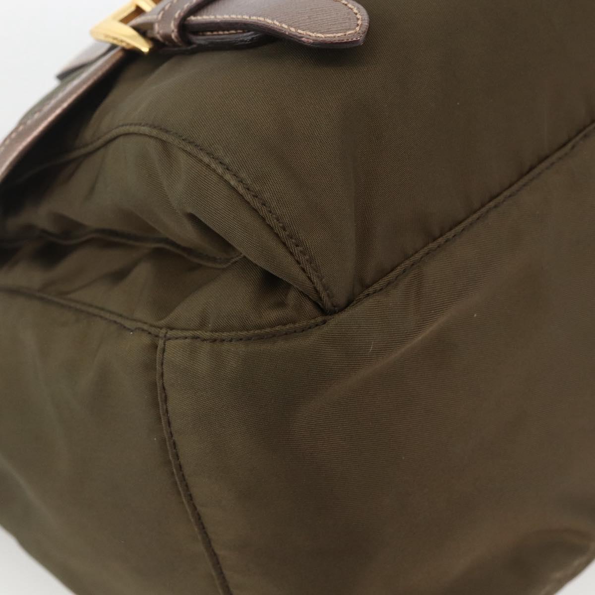 PRADA Shoulder Bag Nylon Khaki Gold Auth mr2228