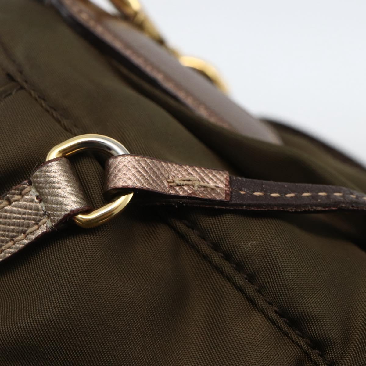 PRADA Shoulder Bag Nylon Khaki Gold Auth mr2228