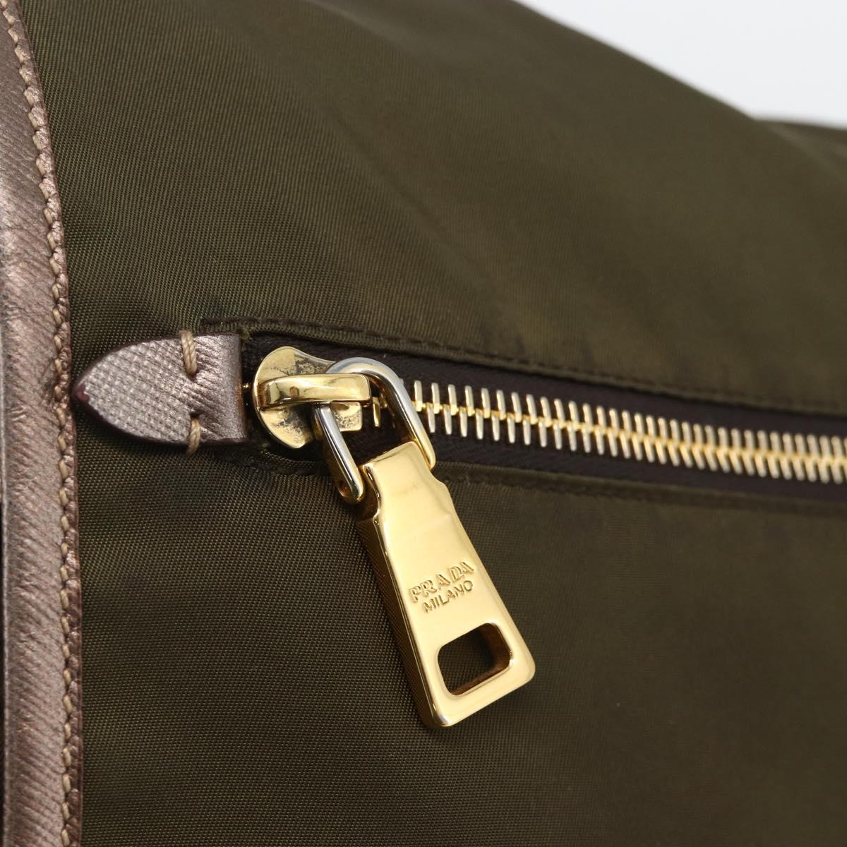 PRADA Shoulder Bag Nylon Khaki Gold Auth mr2228