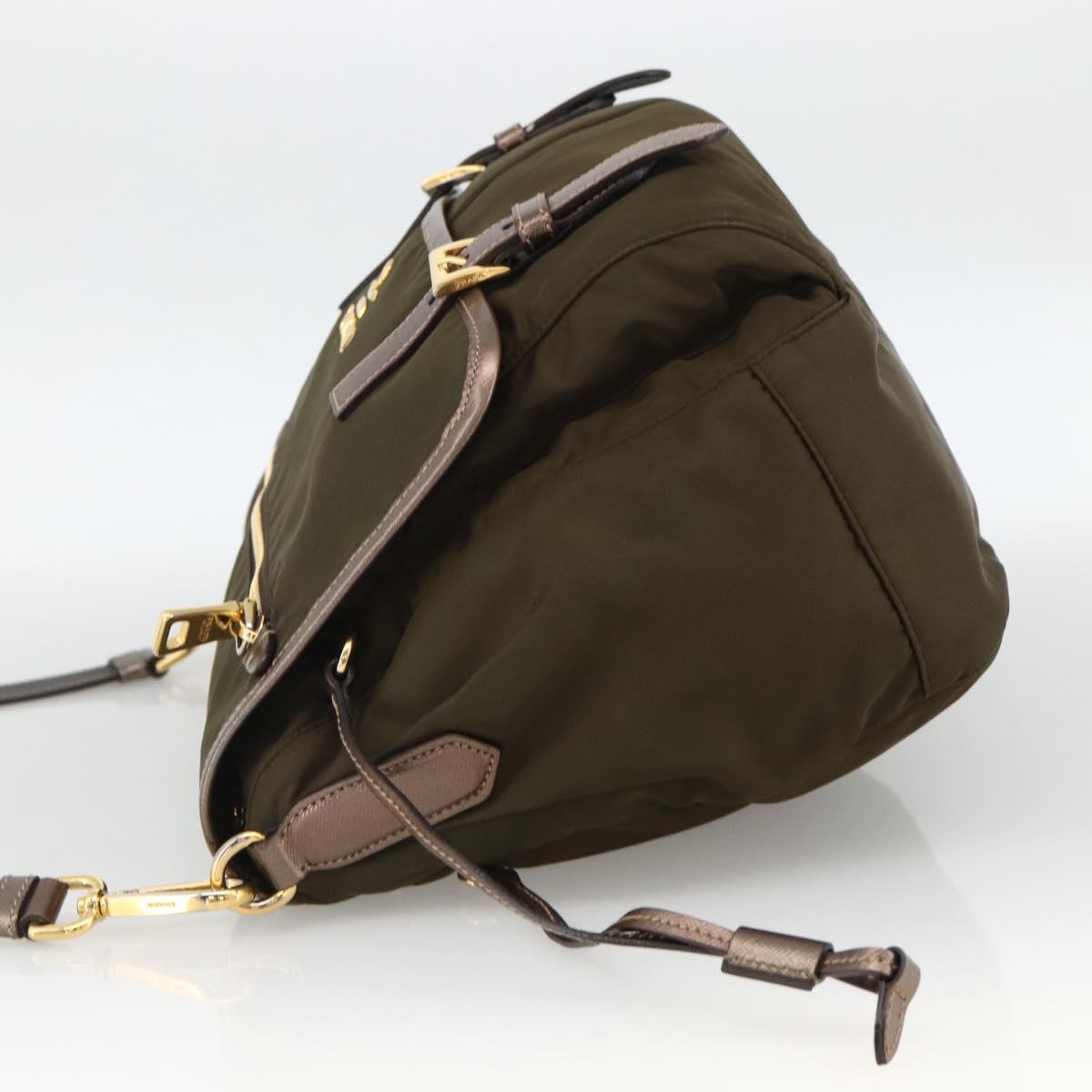 PRADA Shoulder Bag Nylon Khaki Gold Auth mr2228