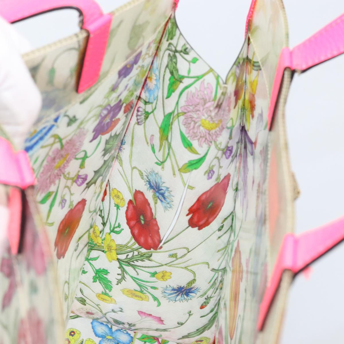 GUCCI Flora Pattern Hand Bag Vinyl Clear Pink 548713 Auth mr2229