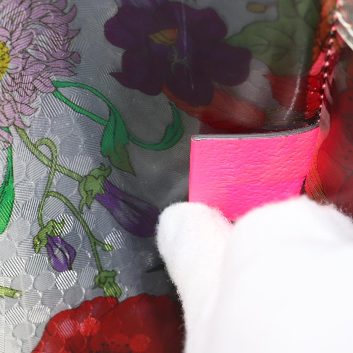 GUCCI Flora Pattern Hand Bag Vinyl Clear Pink 548713 Auth mr2229