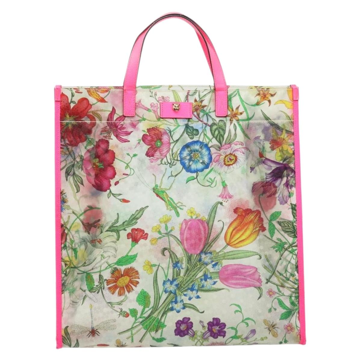 GUCCI Flora Pattern Hand Bag Vinyl Clear Pink 548713 Auth mr2229