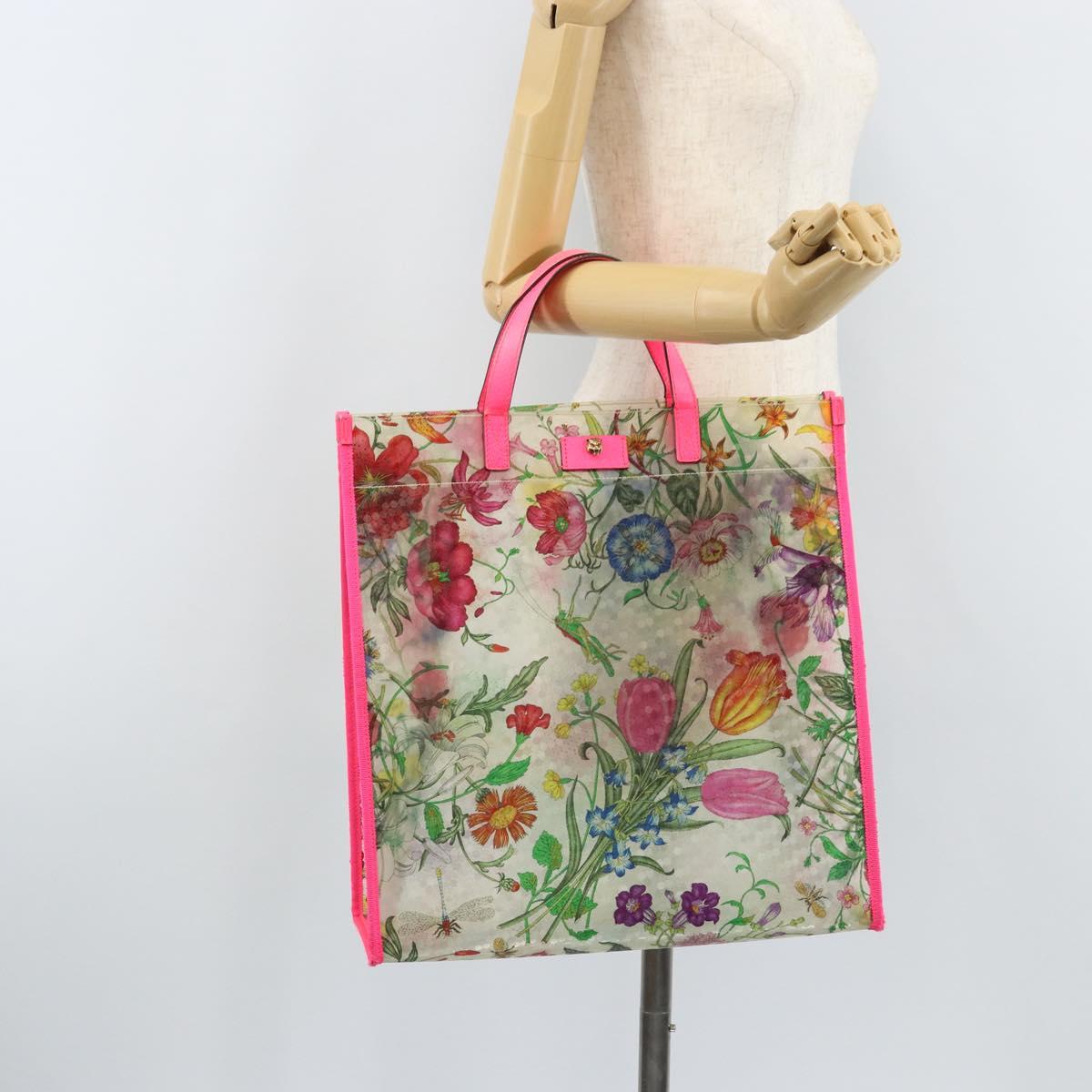 GUCCI Flora Pattern Hand Bag Vinyl Clear Pink 548713 Auth mr2229