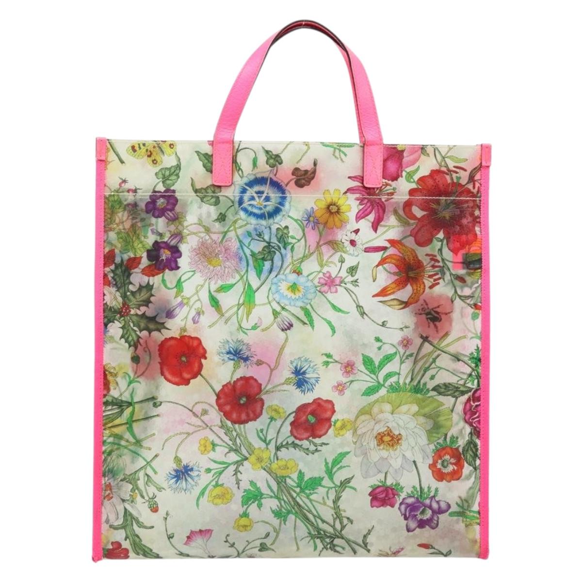 GUCCI Flora Pattern Hand Bag Vinyl Clear Pink 548713 Auth mr2229