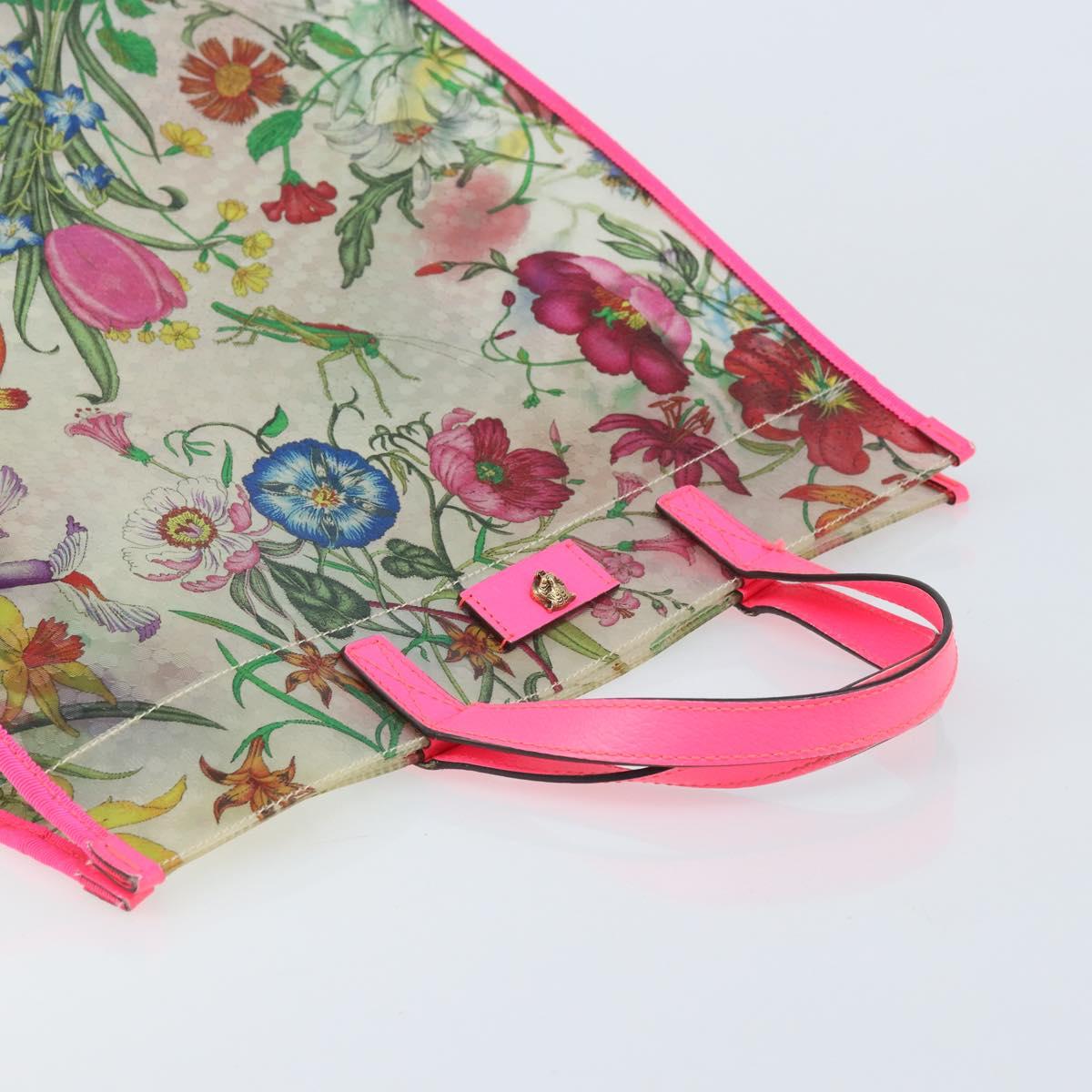 GUCCI Flora Pattern Hand Bag Vinyl Clear Pink 548713 Auth mr2229