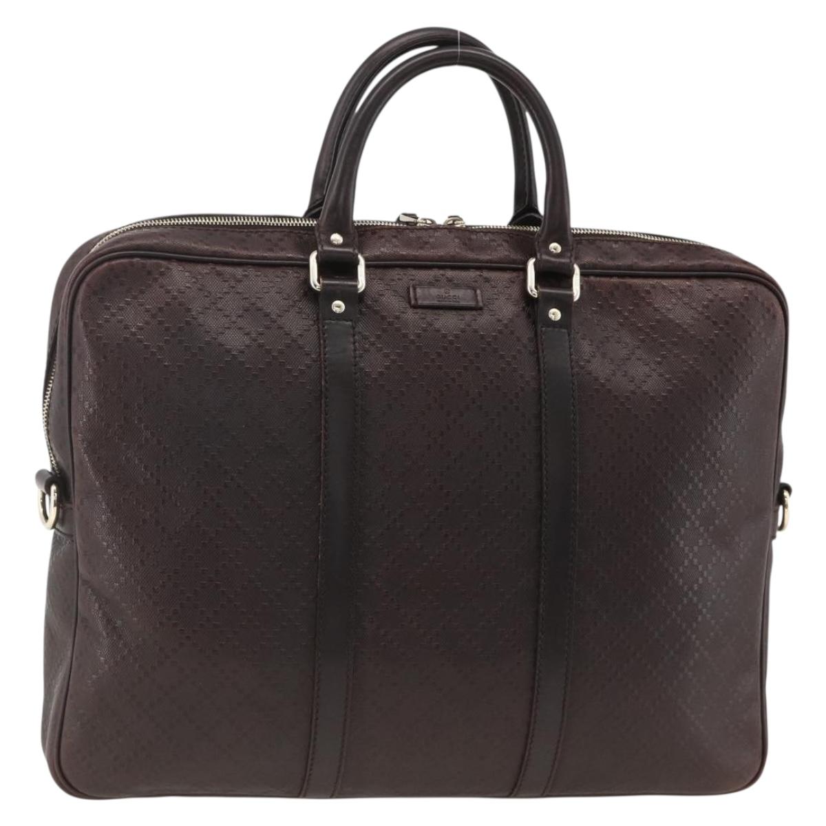 GUCCI Diamante Business Bag Leather Brown Silver 201480 Auth mr2237