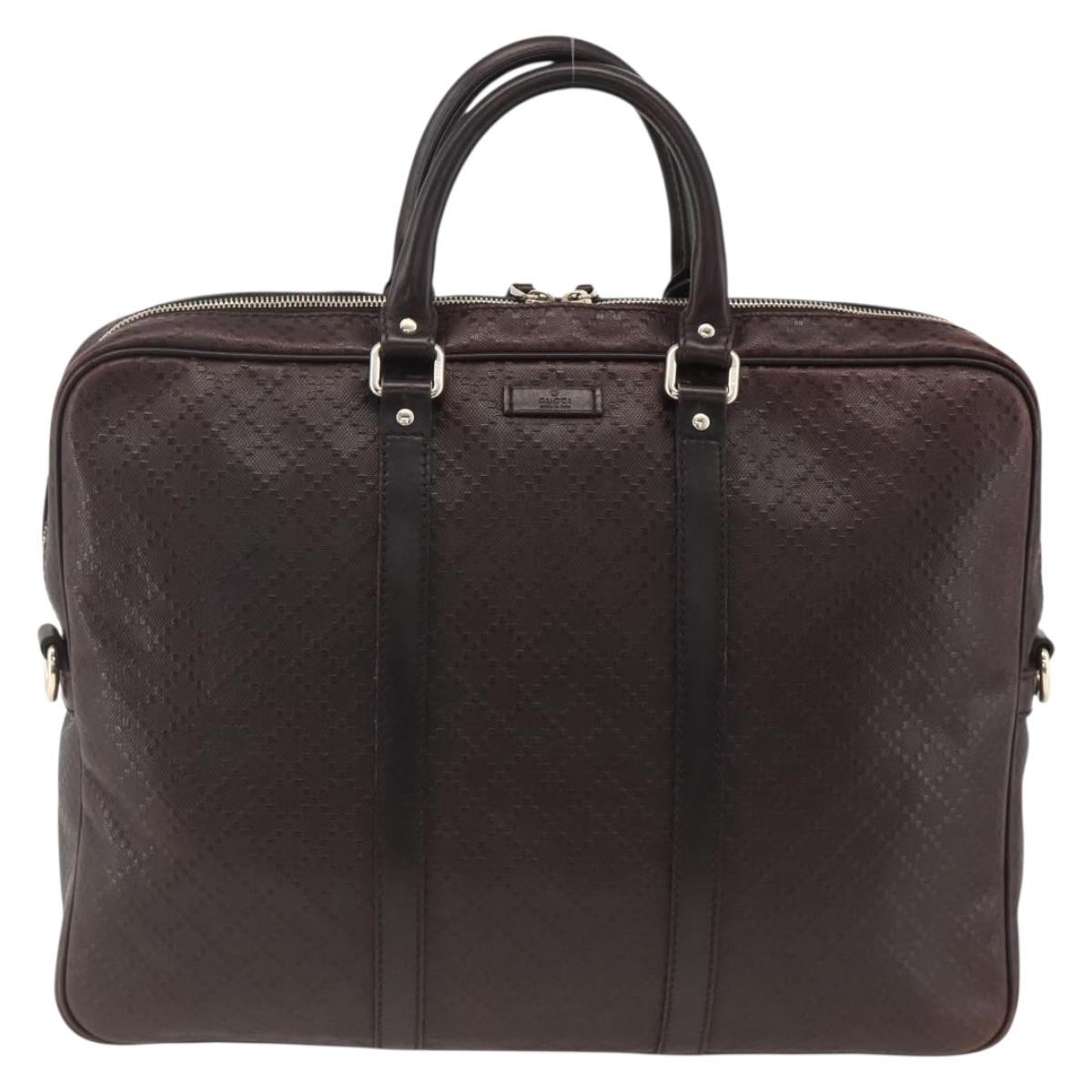 GUCCI Diamante Business Bag Leather Brown Silver 201480 Auth mr2237
