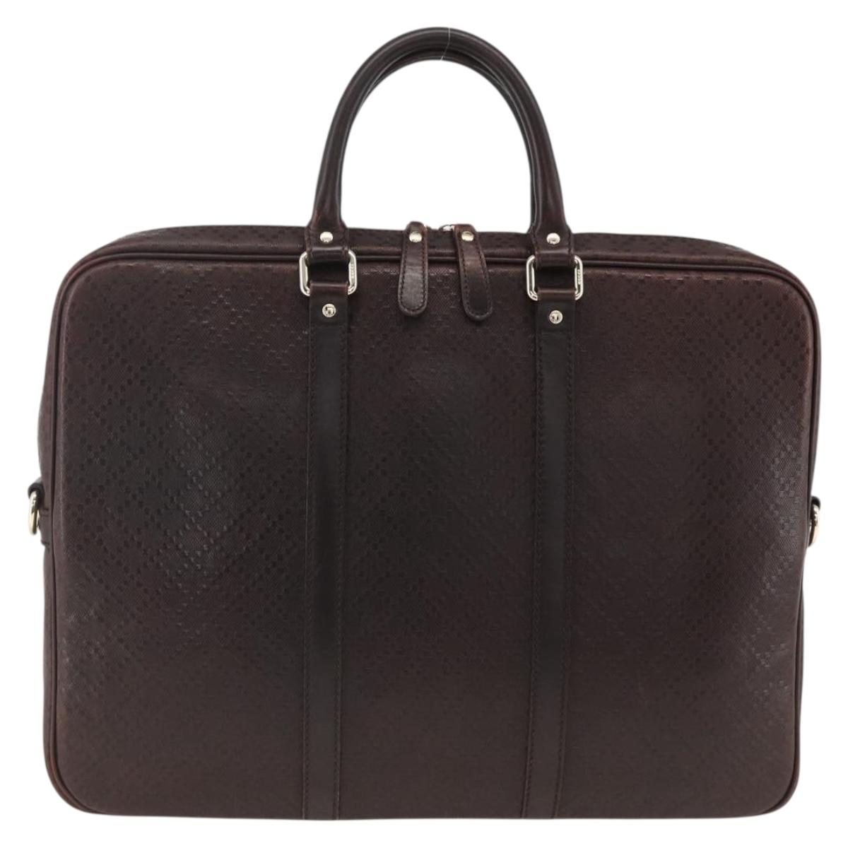 GUCCI Diamante Business Bag Leather Brown Silver 201480 Auth mr2237