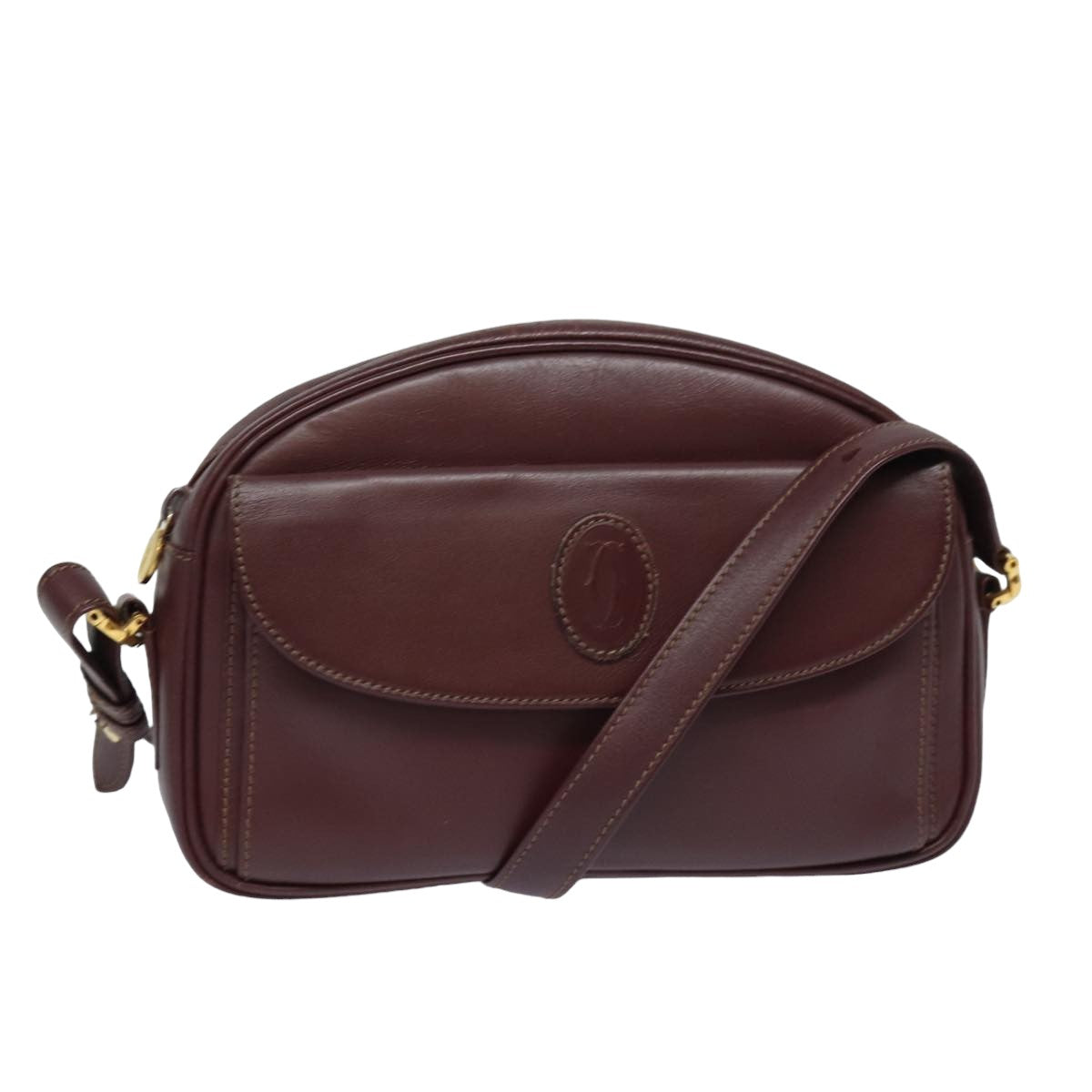 CARTIER Shoulder Bag Leather Bordeaux Auth mr224