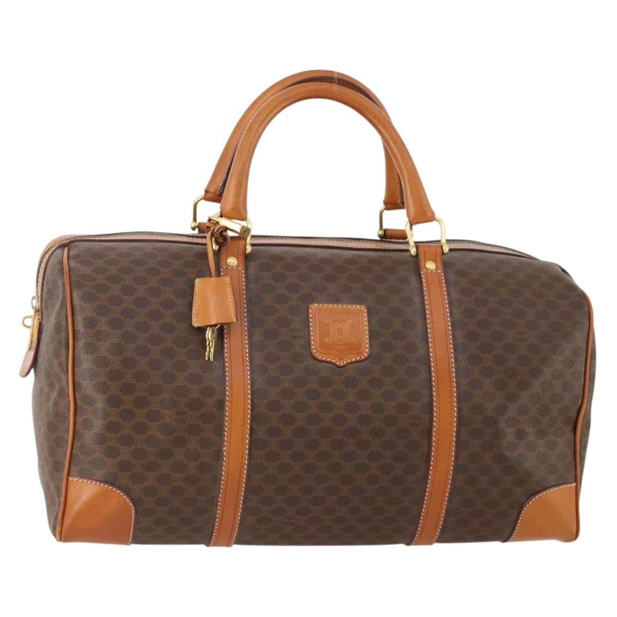 CELINE Macadam Canvas Boston Bag PVC Leather Brown Gold Auth mr2241