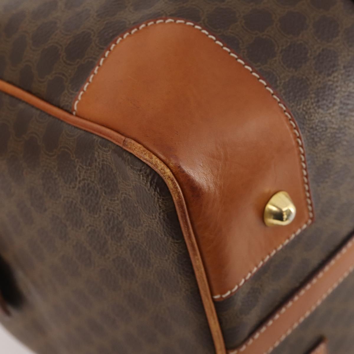 CELINE Macadam Canvas Boston Bag PVC Leather Brown Gold Auth mr2241
