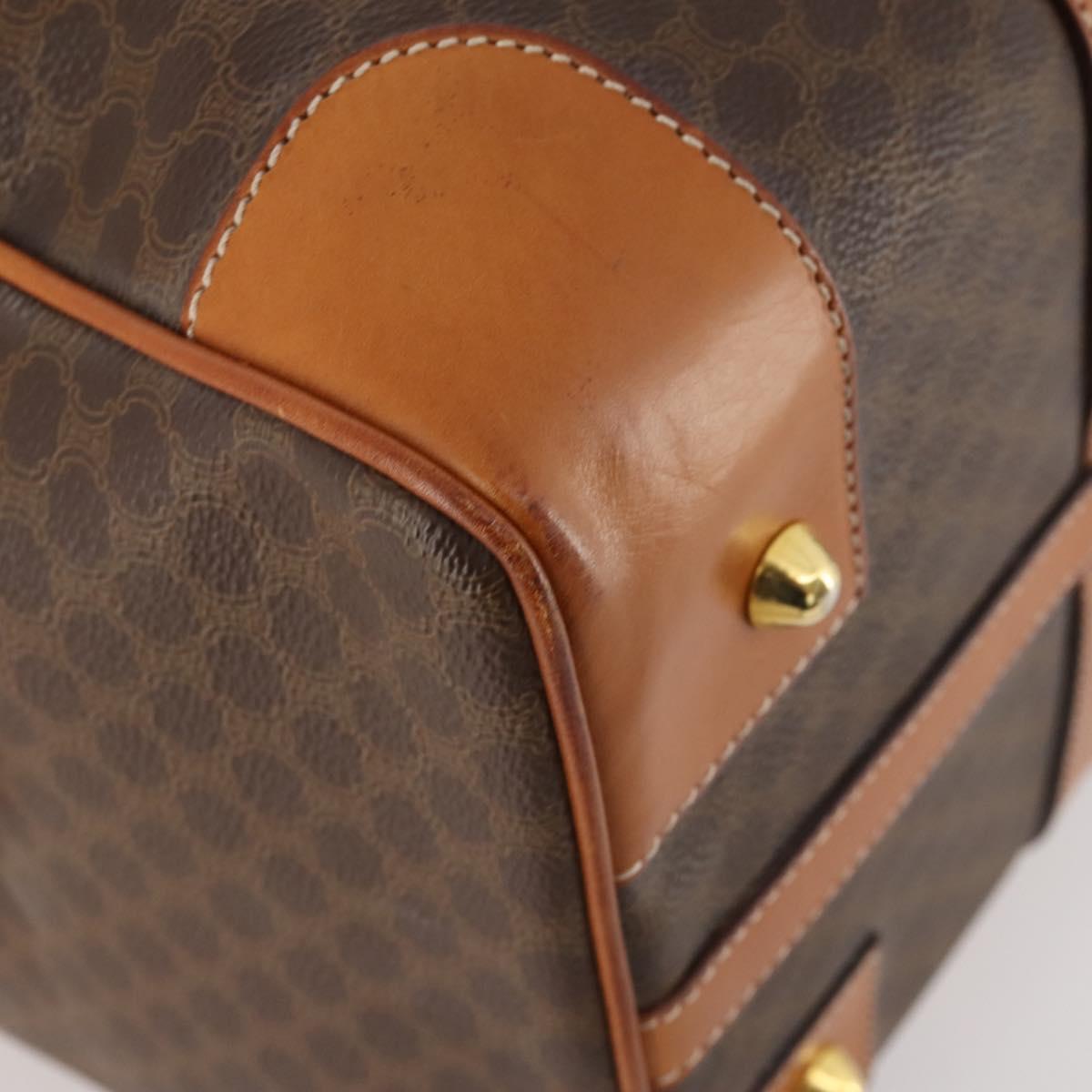CELINE Macadam Canvas Boston Bag PVC Leather Brown Gold Auth mr2241