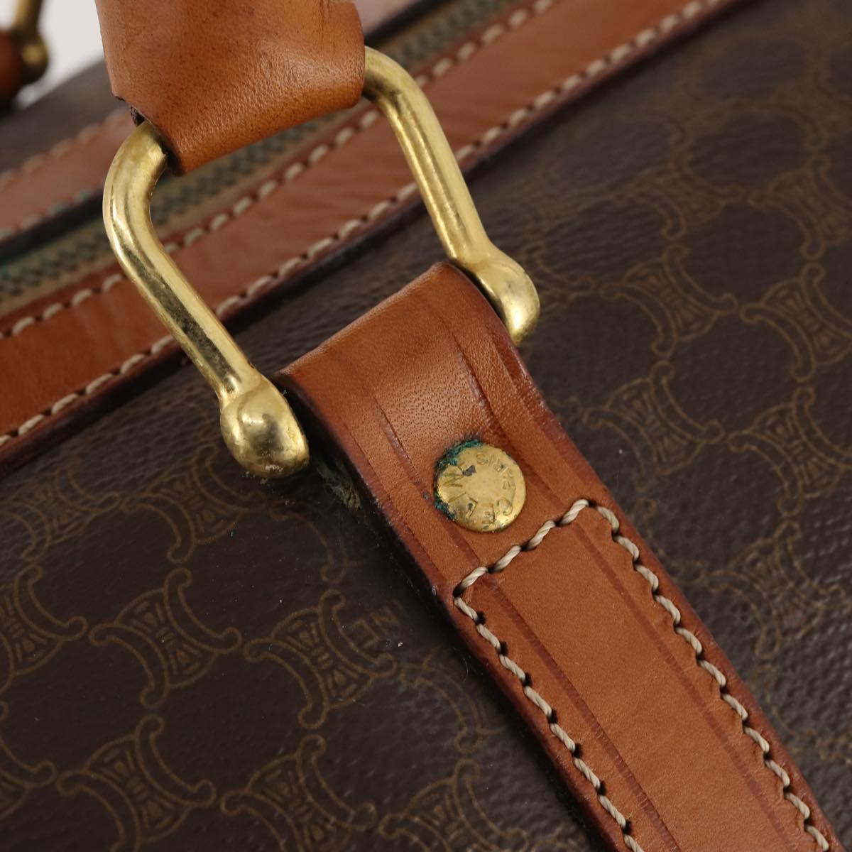 CELINE Macadam Canvas Boston Bag PVC Leather Brown Gold Auth mr2241