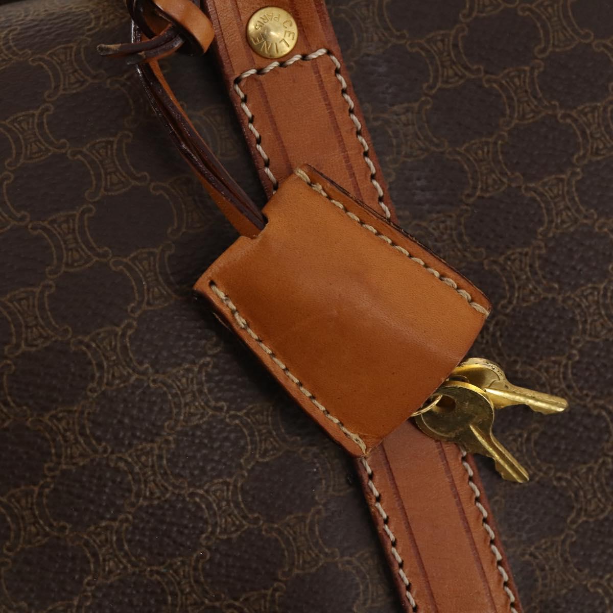 CELINE Macadam Canvas Boston Bag PVC Leather Brown Gold Auth mr2241