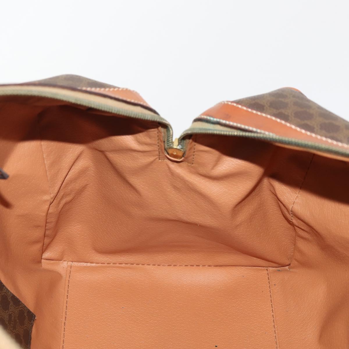 CELINE Macadam Canvas Boston Bag PVC Leather Brown Gold Auth mr2241