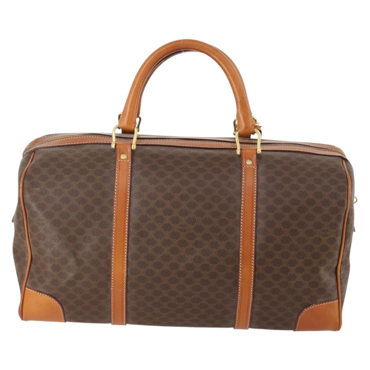 CELINE Macadam Canvas Boston Bag PVC Leather Brown Gold Auth mr2241
