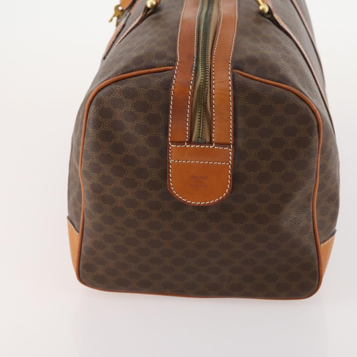 CELINE Macadam Canvas Boston Bag PVC Leather Brown Gold Auth mr2241