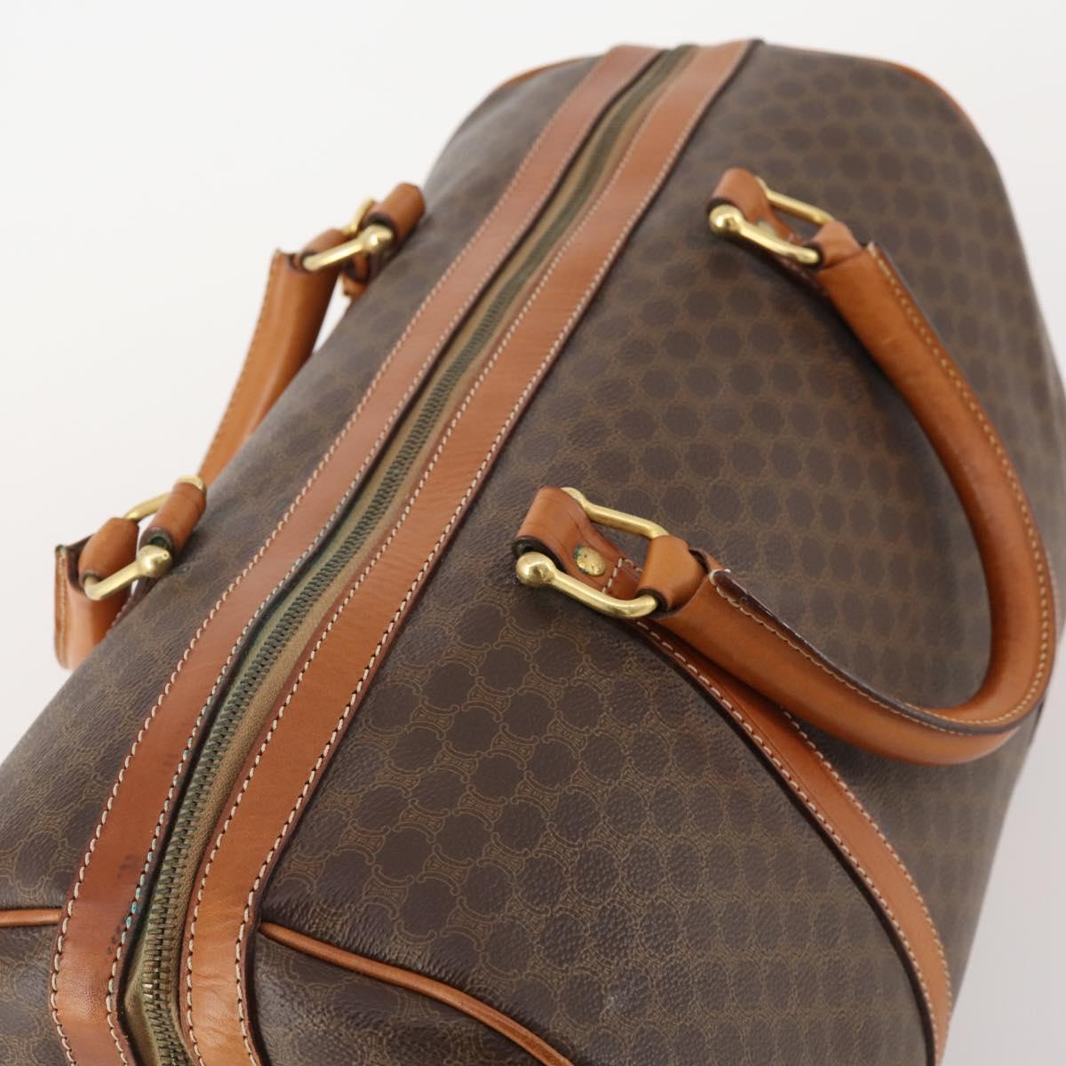 CELINE Macadam Canvas Boston Bag PVC Leather Brown Gold Auth mr2241