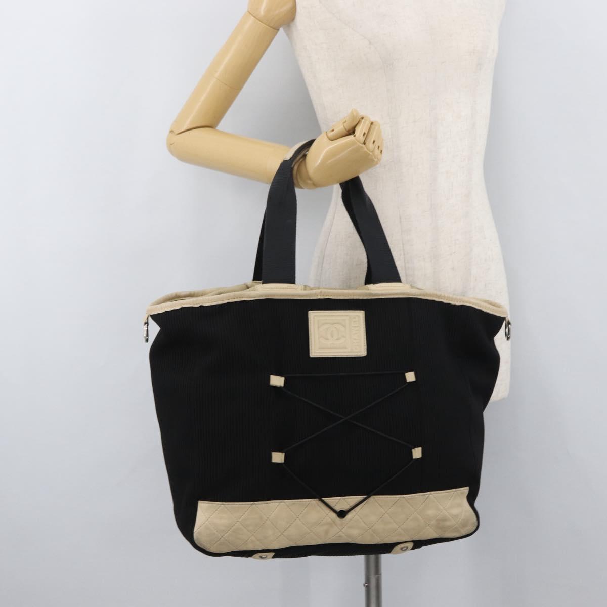 CHANEL Sports Hand Bag Canvas Black Silver CC Auth mr2244