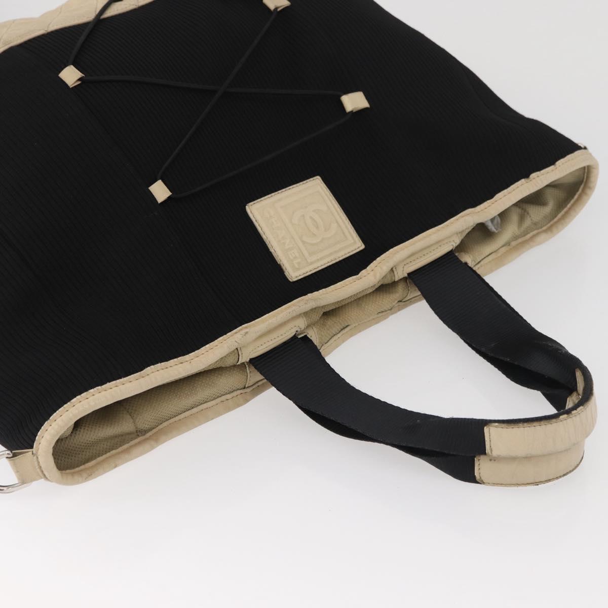 CHANEL Sports Hand Bag Canvas Black Silver CC Auth mr2244