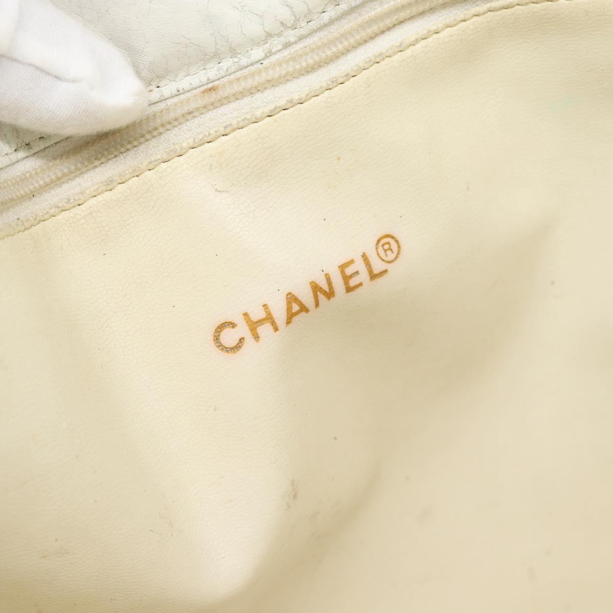 CHANEL Chain Shoulder Bag Leather White Gold CC Auth mr2247