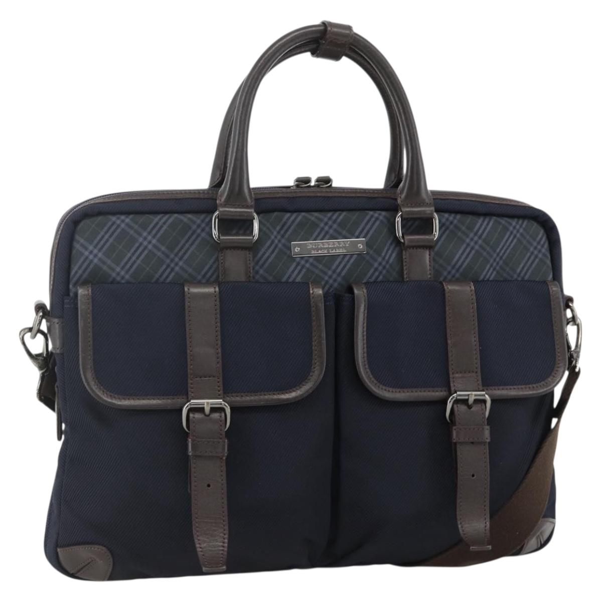 BURBERRY Black Label Business Bag 2way Black Silver Auth mr2251