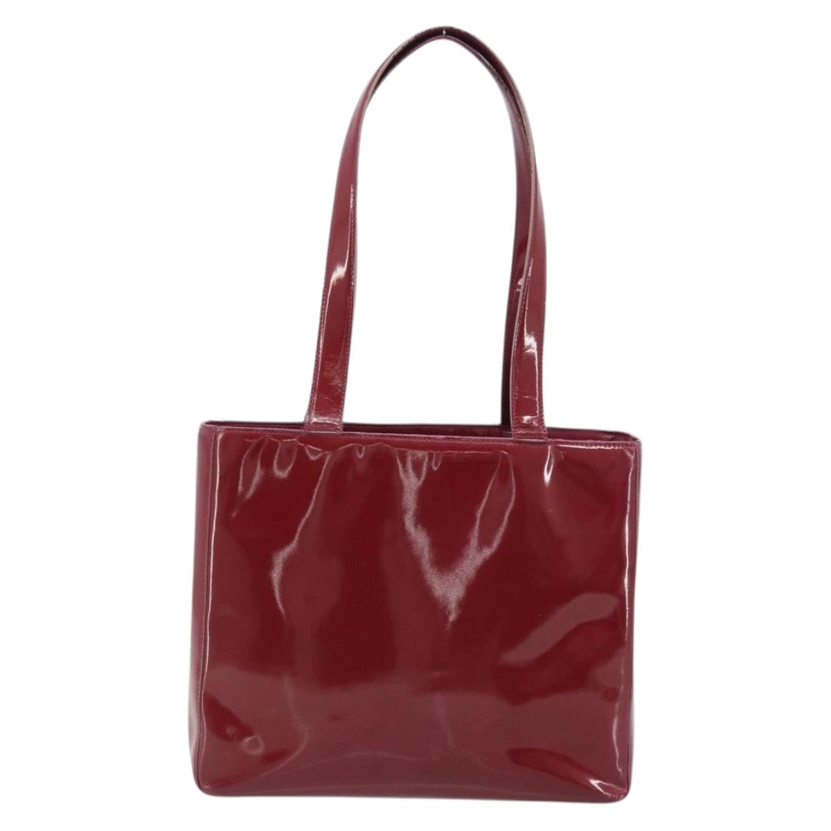 CHANEL Tote Bag Patent leather Red Gold CC Auth mr2255