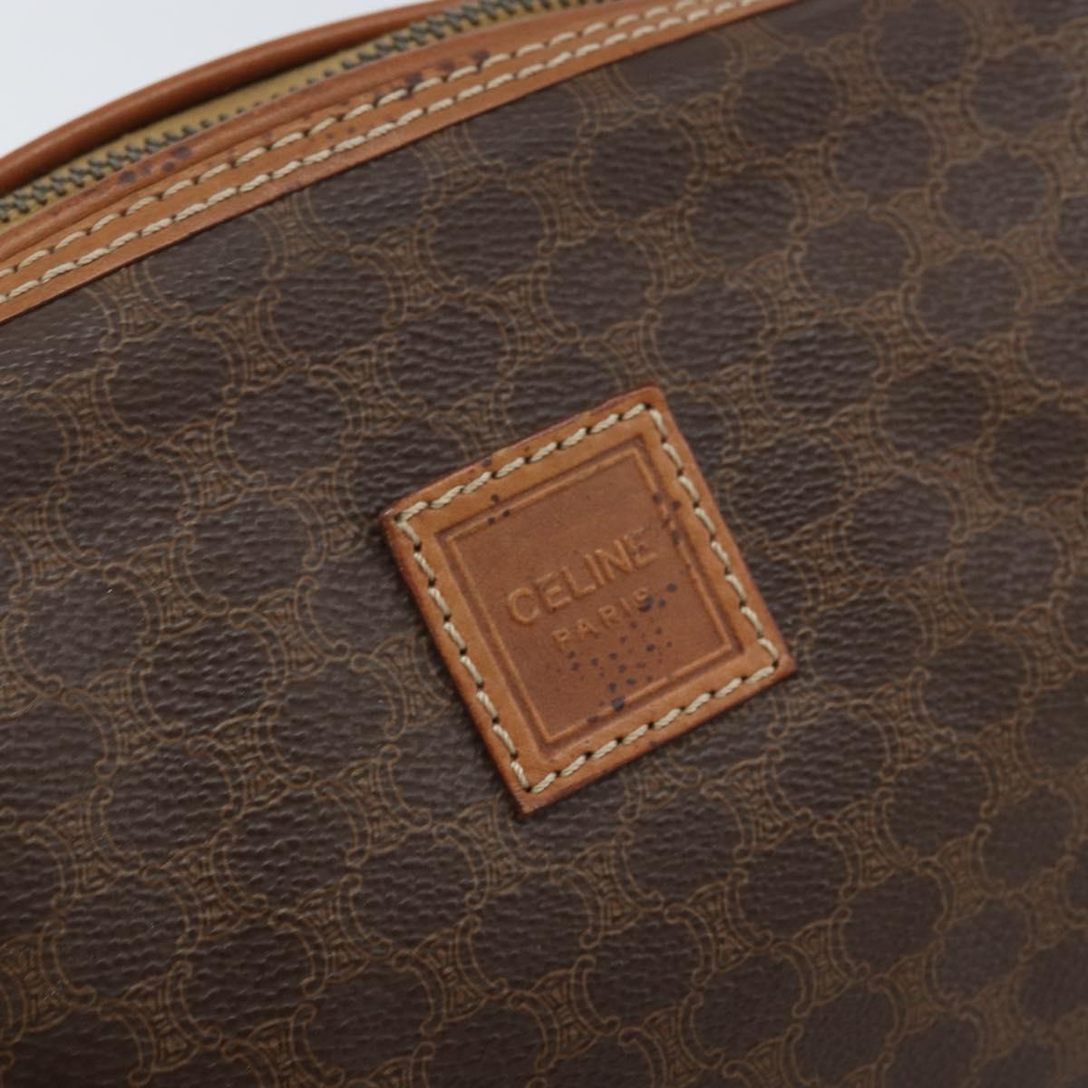 CELINE Macadam Canvas Pouch PVC Leather Brown Gold Auth mr2257