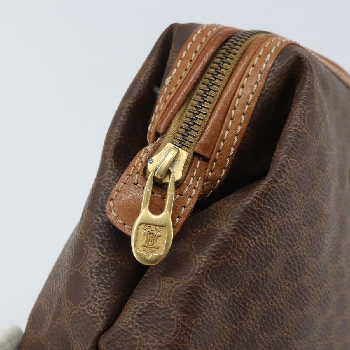 CELINE Macadam Canvas Pouch PVC Leather Brown Gold Auth mr2257